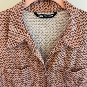 Zara Shirtdress midi satiny pink floral dress